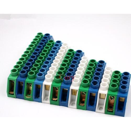 1pc Bridge Design Zero Line 4-12 Pole Screw Brass Copper Terminal Block Connector Earth And Neutral Blue Green White CZYC