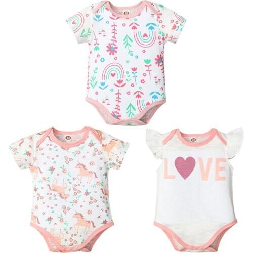 2021 Summer New Newborn Romper Baby Girl Cotton 3PCS Cute Jumpsuit Infant Baby Short-sleeved Bodysuit Kids One-piece Outfits