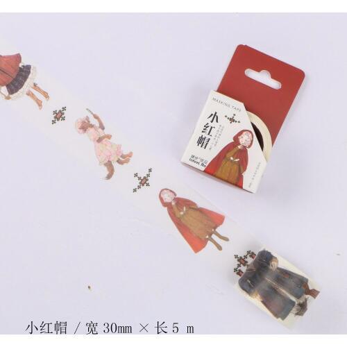 30mm Wide Little Red Hood Girl Fairy Tale Fantasy Decoration Washi Tape DIY Planner Scrapbooking Diary Masking Tape Escolar