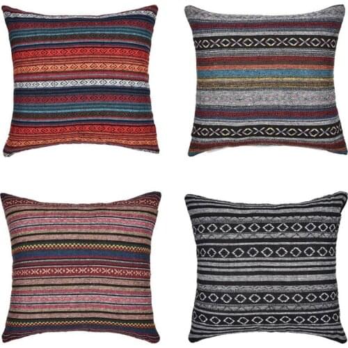 4Pcs Bohemian Throw Pillow Covers Decorative Boho Mexican Retro Stripe Multicolor Pillow Cases For Livingroom 18X18inch