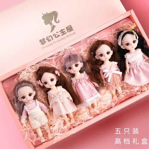 5PCS/LOT Princess Doll Suit Simulation Refined Girl Model Big Gift Box Movable 18 Joints Makeup Dress up Sleep Doll with Clothes