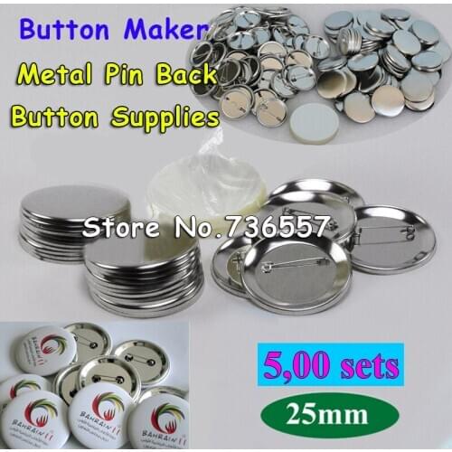 500 Sets 1" 25mm Pin Back Metal Pinback Button Supply Materials for Professional All Steel Badge Button Maker