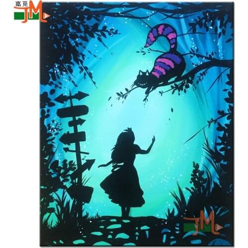 5D Diamond Painting DIY Wonderland Girl Cat Art Diamond Embroidery Diamond Mosaic Handmade Cross Stitch Kit Fantasy Cartoon Gift