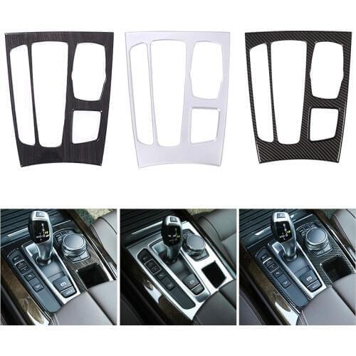 Car ABS Chrome / Carbon Fiber Texture Center Console Gear Shift Panel Cover For BMW X5 F15 2014 2015 2016 2017