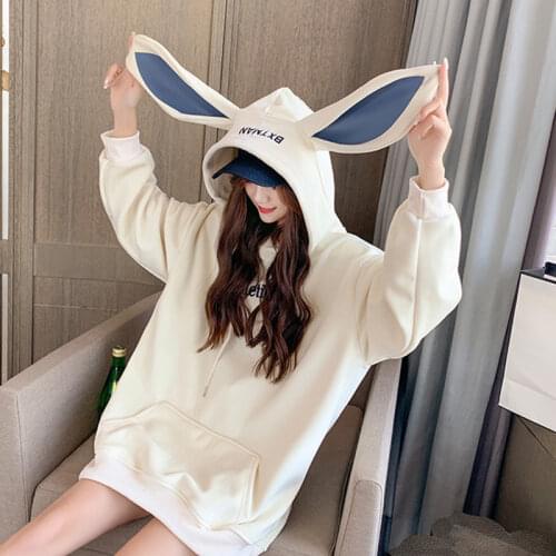 Deeptown Bunny Hoodie Women Kawaii Funny Rabbit Ears Sweatshirt Cute Tops Korean 2021 Baggy Loose Long Sleeve Female Soft Girls