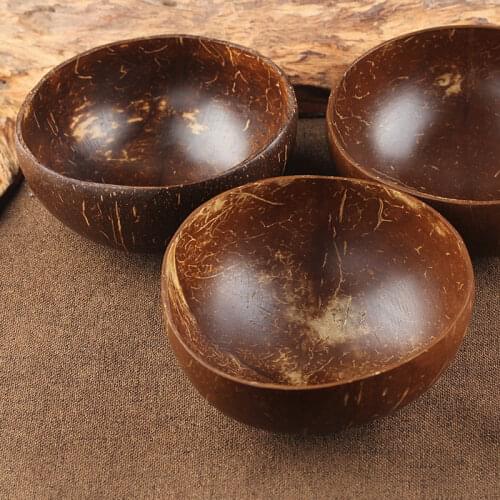 Coconut bowl Natural wood coconut tableware wood spoon dessert salad rice bowl shell bowl set handmade crafts coconut shell