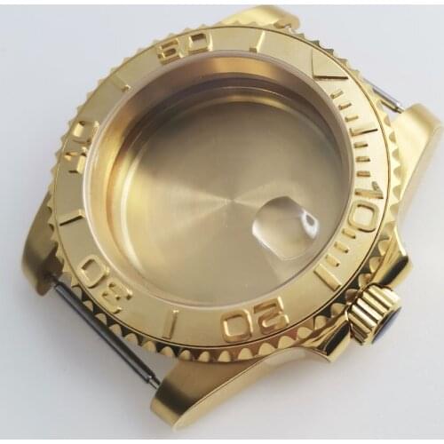 BLIGER Yellow Gold Coated 40mm Watch Case fit NH35A NH36A ETA 2836 MIYOTA 82 Alloy Insert Screwdown Crown Sapphire Crystal