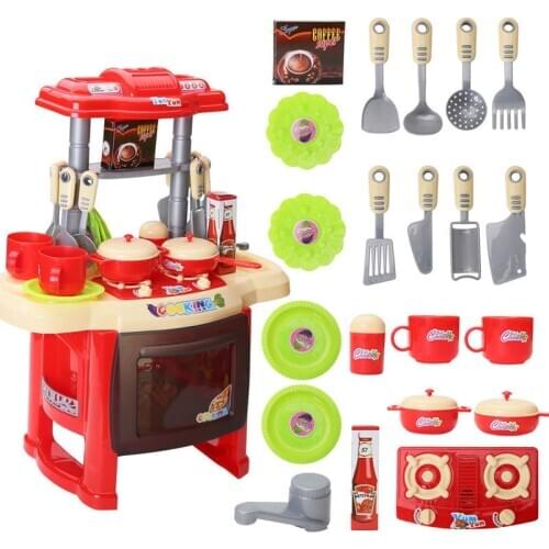 Children Kitchen Toys Set Cooking Food DIY Pretend Play Dining Simulation Table Light Music Plastic Educational Baby Kids Gift