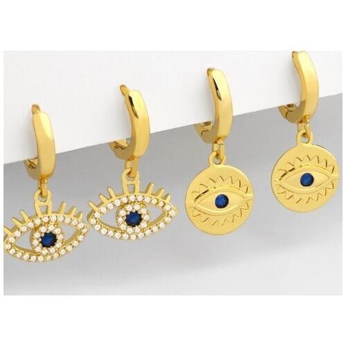 Evil eye multicolor Brass micro pave cz zircon cubic zirconia Hoop Earrings copper gold plated crystal women studs ef234