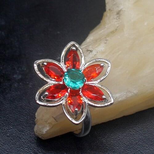 Gemstonefactory Jewelry Big Promotion Single Unique 925 Silver Red Garnet Green Topaz Women Men Gifts Band Rings 9# 20212941