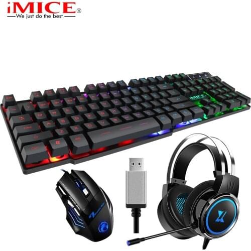 3 IN 1 Combos Keyboard Mouse Earphone Sets 104 Keys Suspended Keyboard with 1600DPI Mice USB Wired Earphone support Microphone