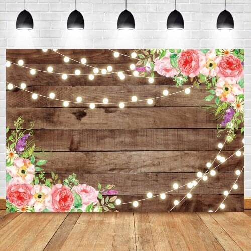 Laeacco Shiny Lights Flowers Wood Board Carnival Birthday Party Portrait Shoot Photography Background Photo Backdrop Photostudio
