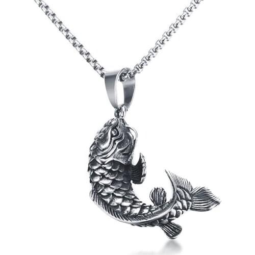JHSL Brand Male Men Statement Animal Fish Necklaces & Pendants Metal Stainless Steel 60cm Rolo Chain Fashion jewelry