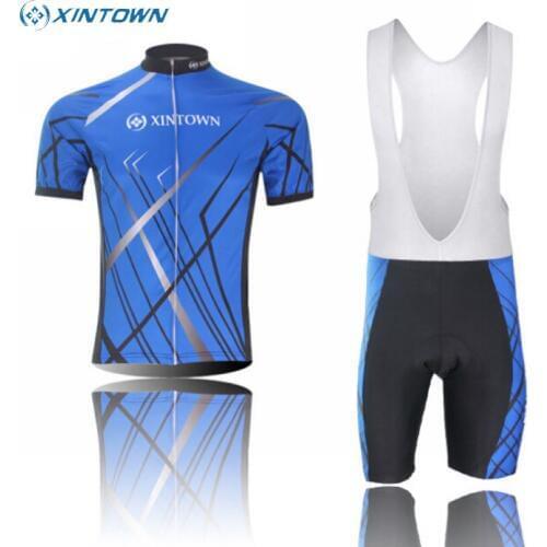 XINTOWN Mens Ropa Ciclismo Short Sleeve Bicycle Clothing Blue Bike Team Cycling Jersey Bib Shorts Outfits Sets S-5XL