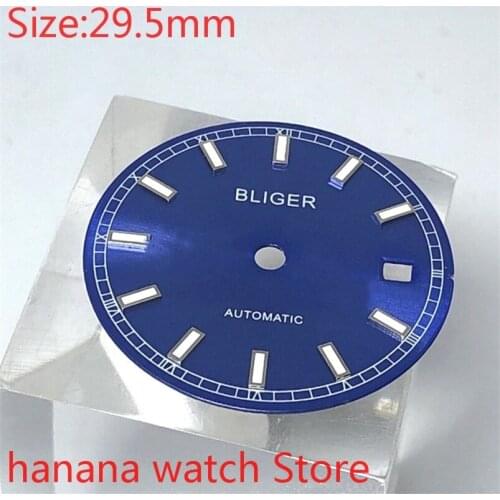 Bliger Aseptic 29.5mm Round Dial Date Kit ETA 2824/2836 Miyota 8215/8205/821A Movement Mens Watch Night Disc Parts blue