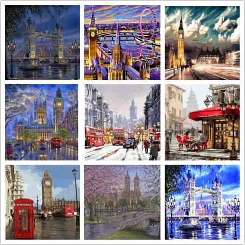 City Landscape Painting By Numbers For Adults DIY Kits HandPainted On Canvas With Framed Oil Picture Drawing Coloring By Number