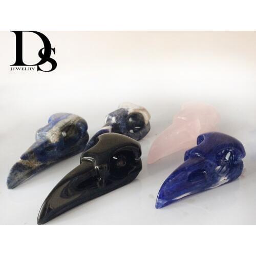 Natural Quartz Crystal HandCarved Bird Skull Figurine Rose Quartz Skull,Lapis Lazuli Skull,Obsidian Skull,Healing Crystal Decora