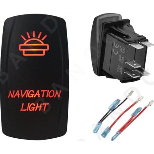 NAVIGATION LIGHT Rocker Switch 5P ON-OFF SPST Laser Etched Orange Illuminated Led for Car Boat Marine Vehicle Yacht,Jumper Wire