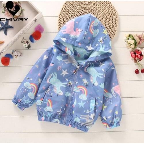 New 2020 Kids Girls Autumn Jackets Children Hooded Zipper Windbreaker Unicorn Rainbow Print Coat Waterproof Hoodies For Girls