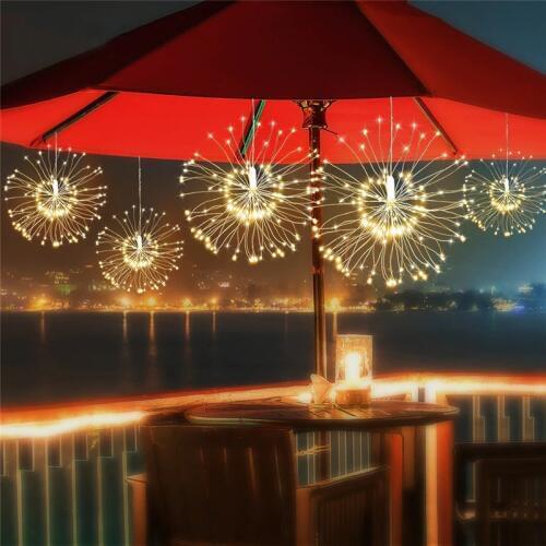 Solar Powered Copper Wire Novelty Lamp 120Led 200 Led Starburst String Light Fairy DIY Firework Explosion Home Patio Decor Light