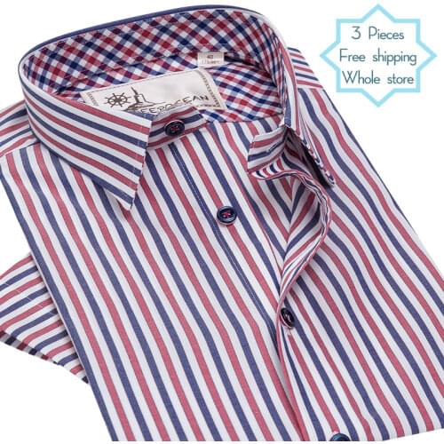 DEEPOCEAN Short-sleeved shirt Korean Slim mens classic striped shirt Mens cotton casual shirt