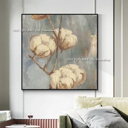 The Hand-painted Colorful Cotton Flower Creative Abstract Art Oil Painting On Canvas Paintings For Living Room Home Decoration