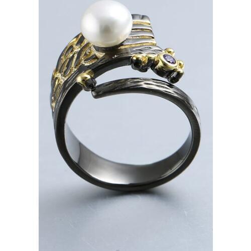 S925 Sterling Silver Inlaid Natural Freshwater Pearl Ring Baroque Vintage Open Ended Ring Female Manufacturer Wholesale