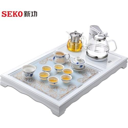 SEKO J32 Wooden tea tray set with F148 glass electric tea maker multifunction tea bar set