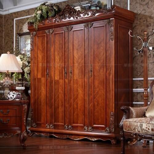 American Solid Wood Wardrobe Closet European Style Four-door Storage Storage Cabinet Wardrobe Assembly Closet Storage