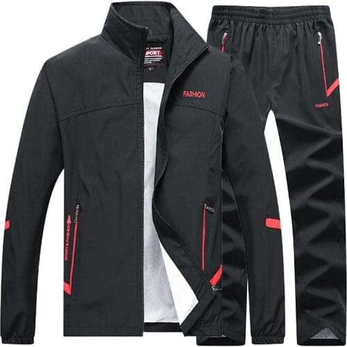 Tracksuits Men Spring Autumn Polyester Sweatsuit Sporting 2 Piece Sets Jacket+Pant Casual Mens Track Suit Sportswear Fitness