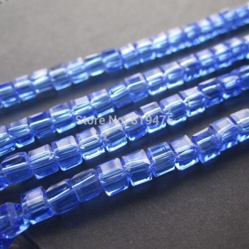 4mm Glass Crystal beads Cube Square shape Blue color for jewelry making wholesale