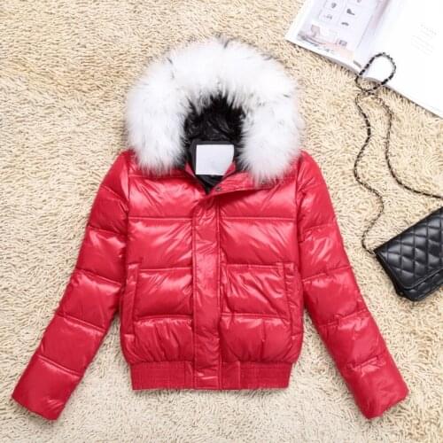 Warm Coat White Duck Down Jacket Women Hooded Raccoon Fur Collar Coats Lady Slim Jackets Jaqueta Feminina Inverno WXF133