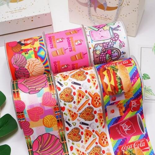DIY Craft Supplies Cartoon Food Printed Grosgrain Satin Ribbon 50 Yards, Planar Resins 30 Pieces. 56549