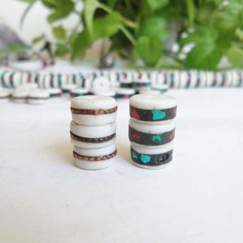TSB0105 Tibetan Hand Beads Simulated Resin Coin Beads Inlay Colorful Stone Metal Silks Loose Beads 20beads