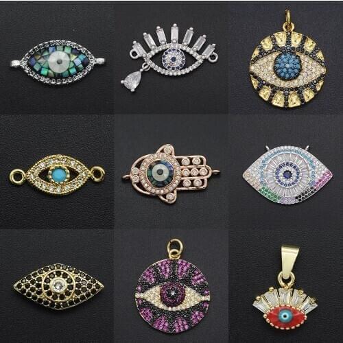 Gorgeous Diy Evil Eye CZ Charms Wholesale Necklace Pendant Cubic Zircon Hamsa Hand Connector For Jewelry Bracelet Making
