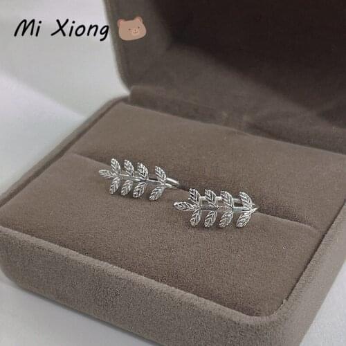 Mi Xiong 925 Sterling Silver Stud Earrings Womens Leaf Style Luxury Diamond Fine Jewelry Exquisite Elegant Party Wedding Charm