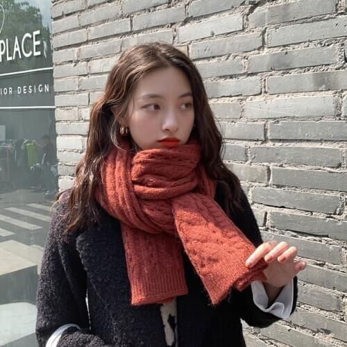 Johnature New Korean Solid Color Soft Warm Knitting Women Scarf 2021 Winter Casual All Match 2 Colors Female Scarf