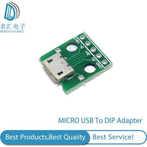 10pcs/lot MICRO USB to DIP Adapter 5pin female connector B type pcb converter pinboard 2.54