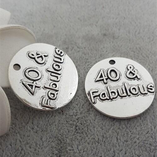 High Quality 20 Pieces/Lot Diameter 25mm Letter embossed 40 fabulous Round Dis Charm For Jewelry Making