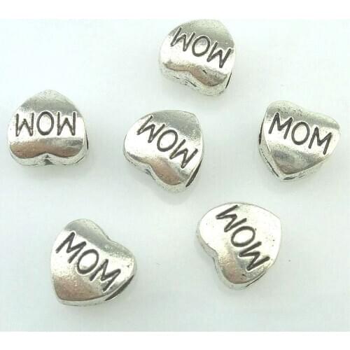 10pcs Charms Mom Heart Beads 10.5*6.5mm Tibetan Silver Plated Antique Pendants DIY Handmade Craft Jewelry Making 16104