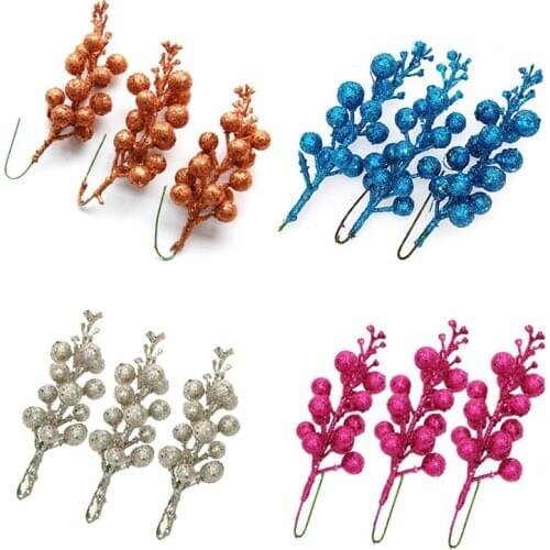 3Pcs/lot Colorful Christmas Tree Decoration Fruit Hanging Baubles Sequins Cherry Berries Party Ornament Xmas Wreath Accessories