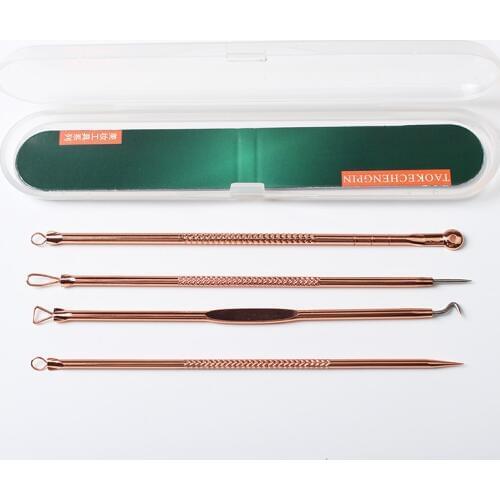 4Pcs/Set Rose Gold Acne Blackhead Removal Needles Stainless Pimple Spot Comedone Extractor Cleanser Beauty Face Clean Care Tools