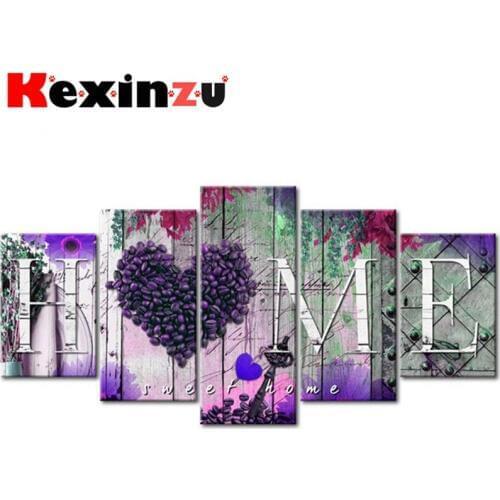 5pcs Full Square/Round Drill 5D DIY Diamond Painting Cross Stitch"Home Sweet" Multi-picture Combination Embroidery Decor Home 1