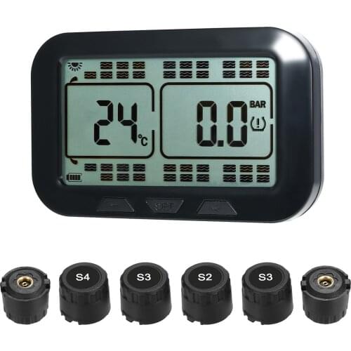 Car TPMS Tyre Pressure Monitoring System Solar Power Digital LCD Display Auto Security Alarm Systems with 6 external sensors
