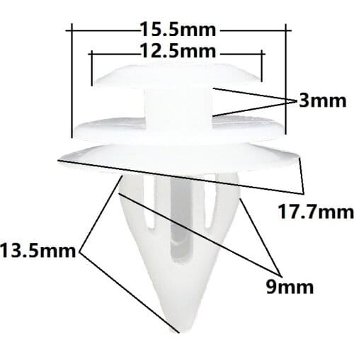 Car clips Auto fasteners door panel trim fits 9mm Universal white plastic clip 100 Pieces