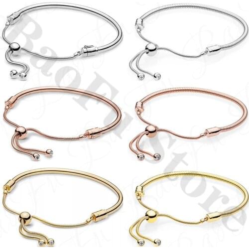 BaoFu 925 Sterling Silver Bracelet Adjustable Snake Bone 3 Color Chain Suitable for Original European Womens Luxury Jewelry