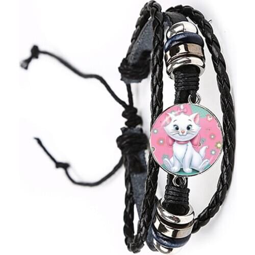 The Aristocats 20mm Glass Cabochon Bracelet Fashion Jewelry Cute Marie Cat Anime Cartoon Bangle For Women Men Kids Gift
