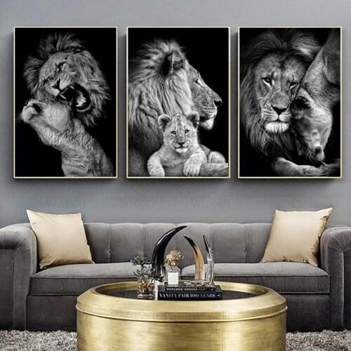 Black and White Wall Art Picture Animals Lion Tiger Elk Panda Painting On Canvas Art Posters and Prints for Living Room Decor