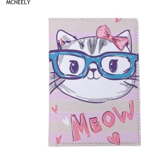 Kids Cute Cat Pattern Leather Passport Cover Women Travel Passport Holder with ID Card Case for Children