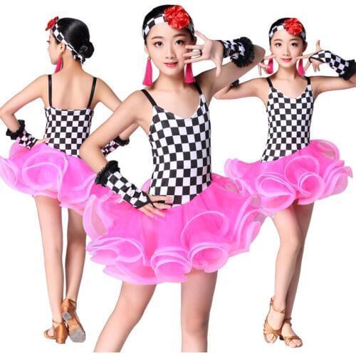 Kid Clothes Girl Dancing Latin Dress Pink Competition Performance Dresses Girl Practice Latin Skirt Children Clothing Skirt